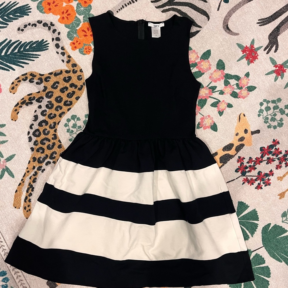 Bar III Black and Cream Striped Midi Dress